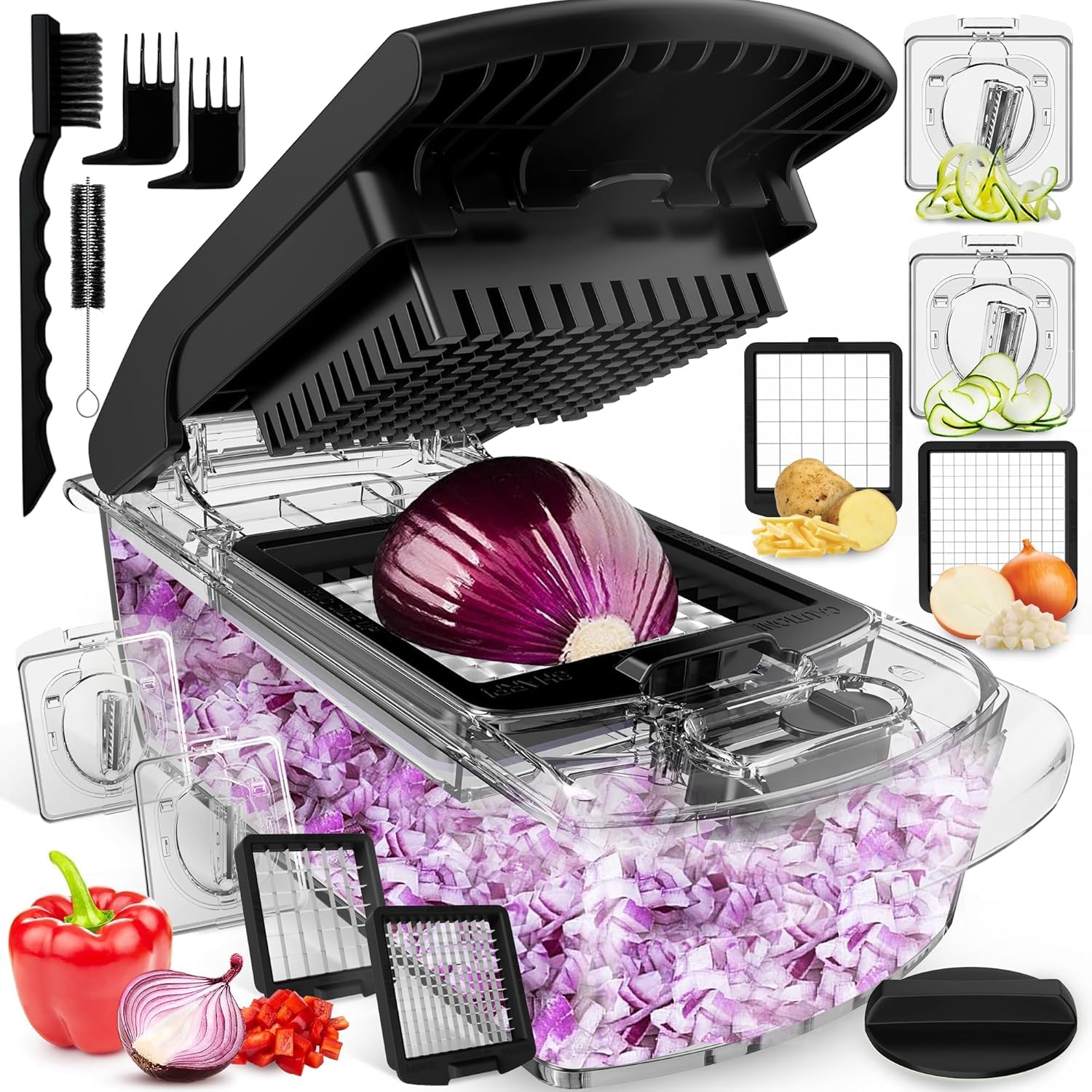 Fullstar The Original Pro Chopper - Vegetable Chopper and Spiralizer, Food Chopper with Container, Fruit Slicer, Kitchen Gadgets & Gifts, Home Essentials (4 in 1, White)