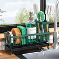 Cisily Sponge Holder for Kitchen Sink, Sink Caddy Organizer with High Brush Holder, Kitchen Countertop Organizers and Storage Essentials, Rustproof 304 Stainless Steel (Black, 9.25″)