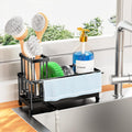 Cisily Sponge Holder for Kitchen Sink, Sink Caddy Organizer with High Brush Holder, Kitchen Countertop Organizers and Storage Essentials, Rustproof 304 Stainless Steel (Black, 9.25″)